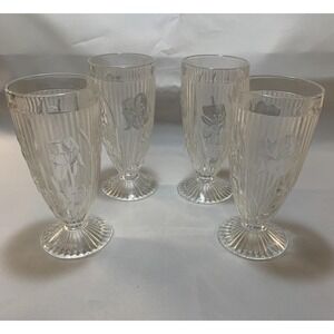 Jeannette Iris & Herringbone Clear Footed Tumbler Depression Glass Set of 4